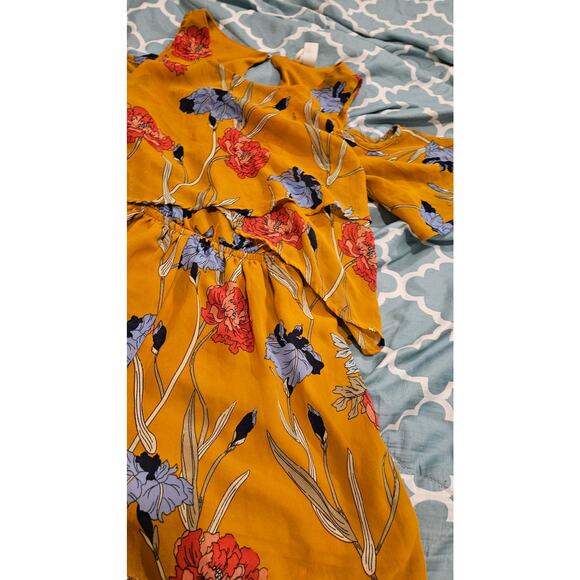 Japna Size Small Orange Floral Short Sleeve Cold Shoulder Romper - Picture 2 of 11